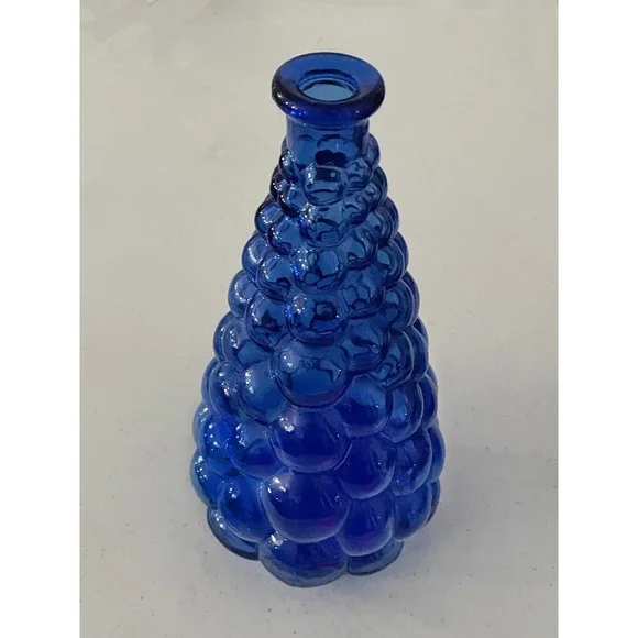 Cobalt Blue Vintage Glass Vase Bubble Mid Century Genie Bottle 10.5" Tall - Picture 2 of 6